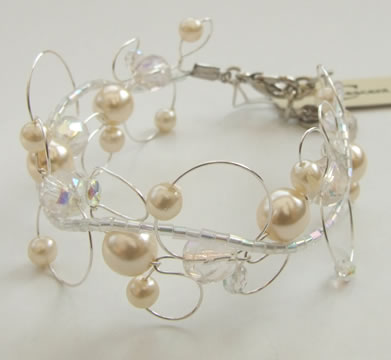 AB Crystals and Ivory Glass Pearls Bracelet in Silver