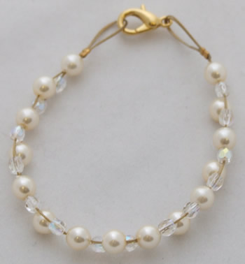 Double gold wire pearl and crystal bracelet