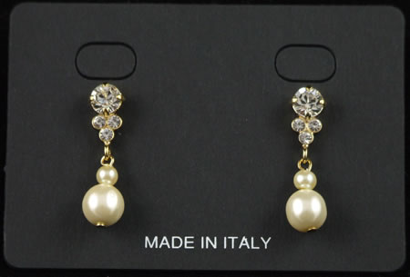 Pierce Crystal and Pearl Drop Earrings - GOLD