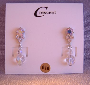 Diamante topped ab crystal drop earring - SILVER backed