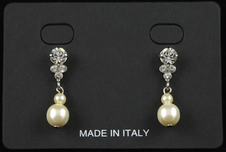 Pierce Crystal and Pearl Drop Earrings - SILVER