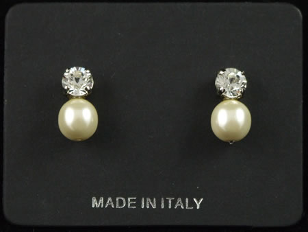 Diamante and pearl dot pierce earring - SILVER backed