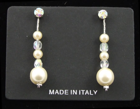Silver Diamante Topped Earring AB Crystal and Pearl