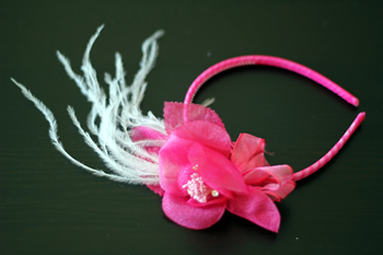 Deep Pink Flower Feather Alice Band Fascinator