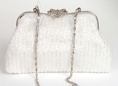 White Petite Bugle Bead Bag