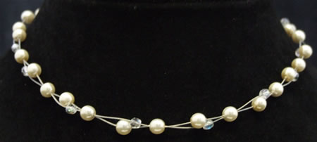Silver wire pearl and ab crystal necklace