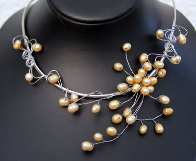 Freshwater Gold Pearl Collar Band Necklace