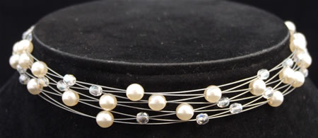 Pearl and AB Crystal on Silver Wire Choker