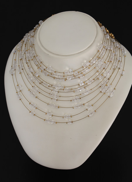 Multi Strand Crystal on Gold Necklace