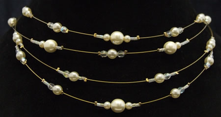  4 gold wire ivory pearl/crystal ab necklace