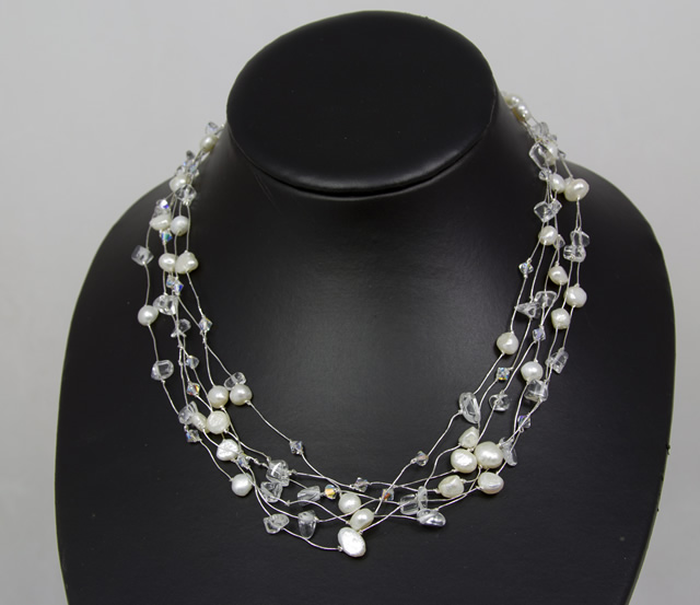 Freshwater Pearl and Crystal Random Necklace