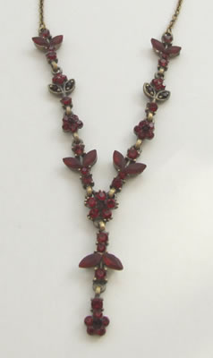 Dark Red Diamante Pierce Earring Necklace Set