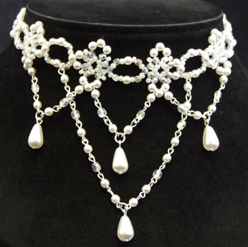 White Pearl Bead Necklace on Silver