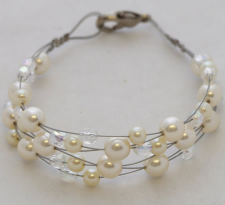 Pearl and AB Crystal Bracelet on Silver Wire