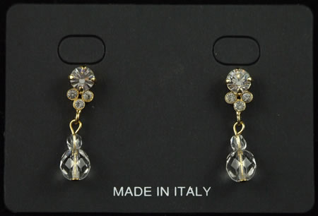 Clear Crystal drop pierce earrings - GOLD backed