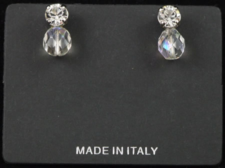 Diamante and crystal dot pierce earring - SILVER backed