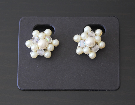 Pearl and crystal cluster clip earring - GOLD backed 