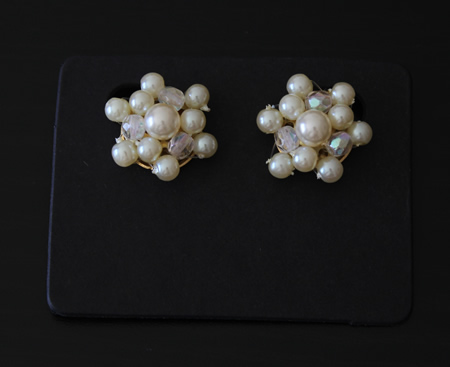 Pearl Crystal Cluster Clip Earring - SILVER Backed 