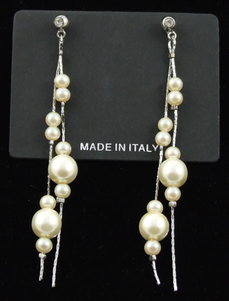 Image of Double Silver Strand Pearl and AB Crystal Earrings
