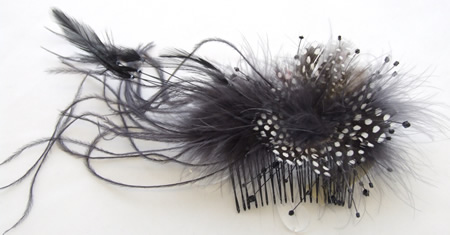 Grey Spotted Feather bead fascinator on comb