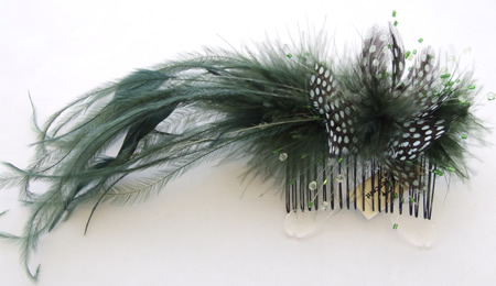 Green Spotted Feather bead fascinator on comb