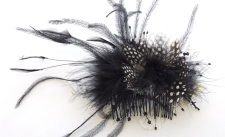 Black Spotted Feather bead fascinator on comb
