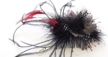 Red and Black Feather spotted bead fascinator on comb