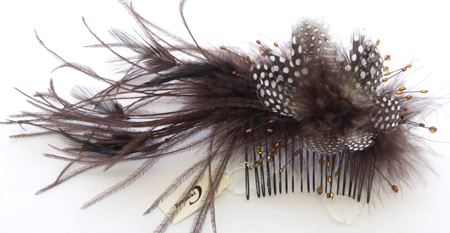 Brown Spotted Feather bead fascinator on comb
