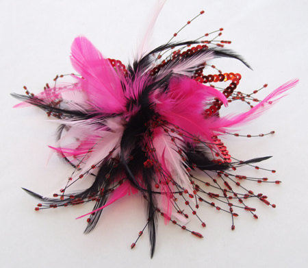 Multi Pink Black Feather fascinator on metal clip