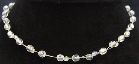 Silver wire ab crystal woven strand necklace