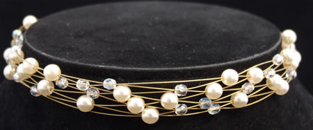 Pearl and AB Crystal on Gold Wire Choker
