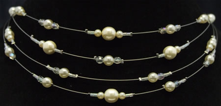 4 silver wire ivory pearl/crystal ab necklace