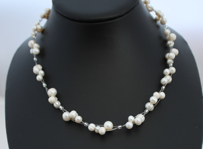Freshwater Pearl and Crystal Clusters Necklace