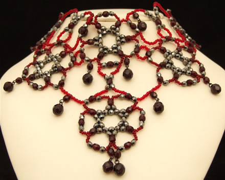 Red Burgundy and Grey Glass Beaded Choker