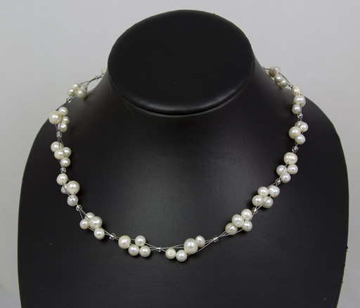 Image of Freshwater Pearl and Crystal Clusters Necklace